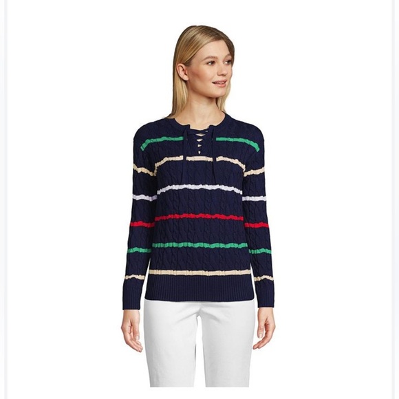 Lands' End Sweaters - Lands' End/Women’s LS Navy, Green, White, Yellow Sweater, NWOT
